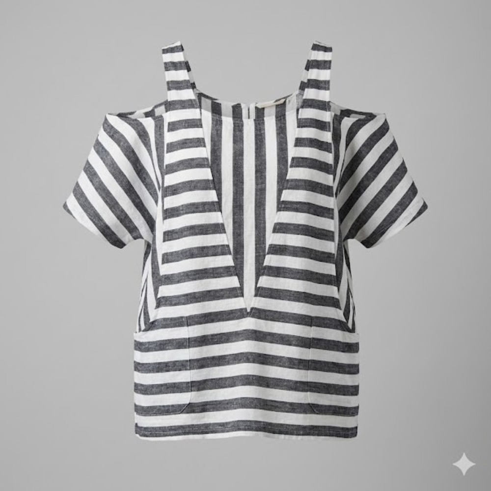 Soft Surroundings Linen Blend Cold Shoulder Blouse‎ Womens 2X Striped Oversized